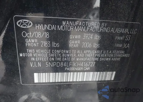 2019 Hyundai Elantra Sel from USA, damaged, VIN 5NPD84LF1KH416727
